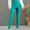 Women * | Top 10 Izuria Turquoise Button-Accent Elastic-Waist Crop Skinny Pants Women