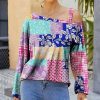 Womens Plus * | Hot Sale Izuria Purple & Blue Patchwork Floral Off-Shoulder Tunic Women