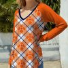 Womens Plus * | Wholesale Izuria Orange & White Plaid V-Neck Raglan Tunic Plus