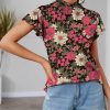 Womens Plus * | Promo Izuria Black & Pink Floral Flutter-Sleeve Mock Neck Top Women & Plus