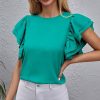 Womens Plus * | Outlet Izuria Aqua Ruffle Flutter-Sleeve Crewneck Top Women & Plus