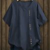 Women * | Best Sale Izuria Navy Button-Accent Crewneck Top Women & Plus