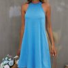 Women * | Brand New Izuria Sky Blue Bow-Back Halter A-Line Dress Women