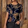 Womens Plus * | Brand New Izuria Navy & Brown Paisley Lace-Trim Cap-Sleeve Top Women