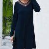 Womens Plus * | New Izuria Navy Polka Dot Sheer-Accent V-Neck Shift Dress Women