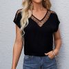 Women * | Outlet Izuria Black Sheer Polka Dot Mesh-Accent V-Neck Top Women & Plus