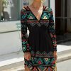 Womens Plus * | Brand New Izuria Black & Teal Geometric Long-Sleeve Surplice Dress Women