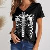 Womens Plus * | Flash Sale Izuria Black & White Skeleton V-Neck Tee Women