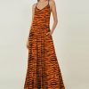 Womens Plus * | Wholesale Izuria Orange & Coffee Zebra Pocket Sleeveless Maxi Dress Women