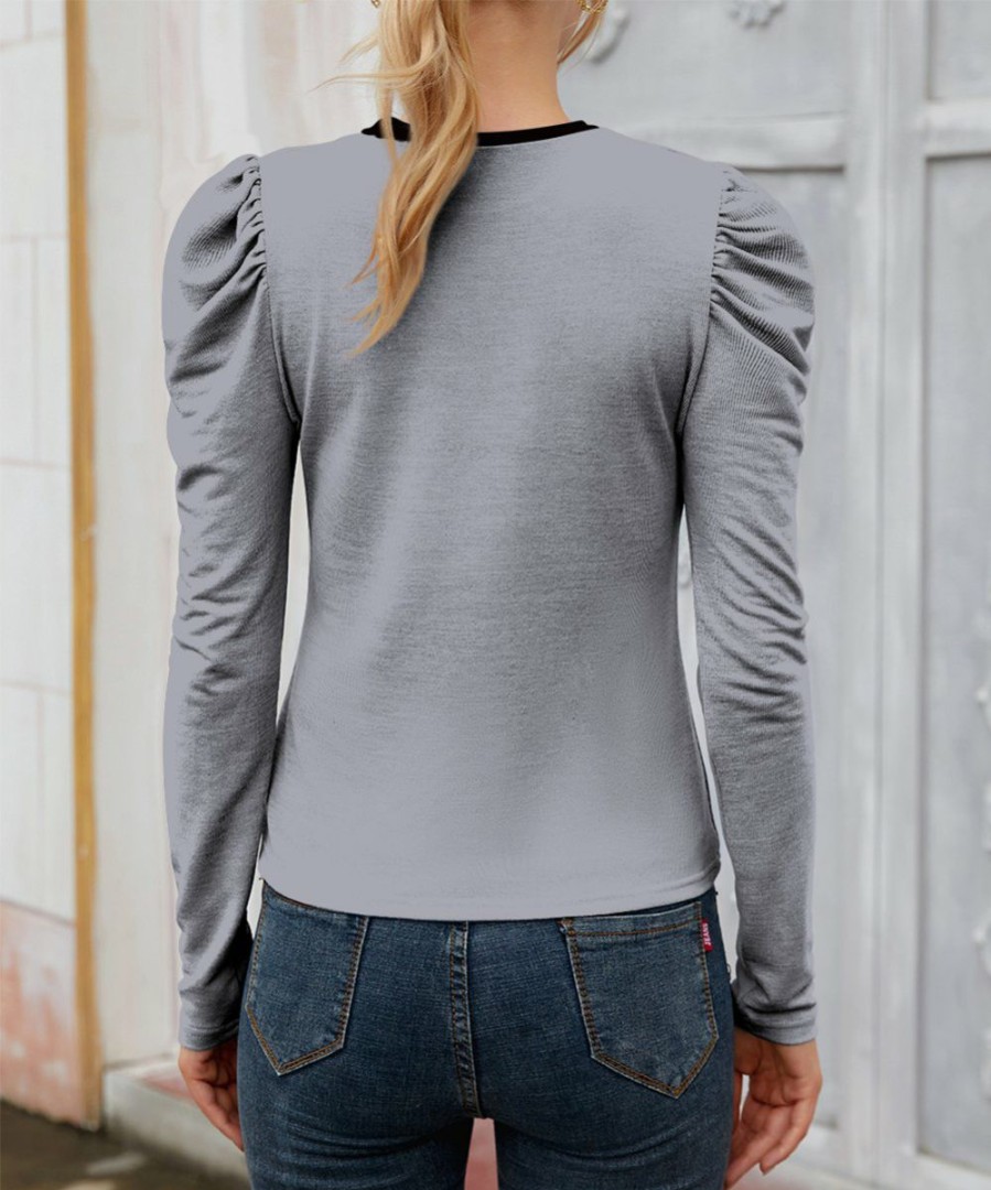 Womens Plus * | Best Deal Izuria Gray & Yellow Horse Crewneck Puff-Sleeve Top Women