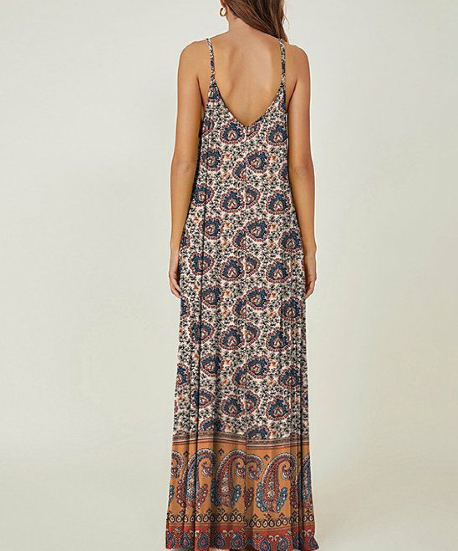 Womens Plus * | Coupon Izuria Apricot & Orange Paisley Sleeveless Maxi Dress Women