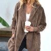 Women * | New Izuria Mocha Pocket Faux Fur Hooded Open Cardigan Women