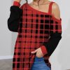 Women * | Best Reviews Of Izuria Red & Black Plaid Bishop-Sleeve Waffle-Knit Asymmetrical Tunic Women