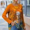 Women * | Best Pirce Izuria Orange Abstract Skeleton Crewneck Raglan Top Plus