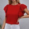 Women * | Best Reviews Of Izuria Red Ruffle Flutter-Sleeve Crewneck Top Plus