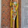 Womens Plus * | Top 10 Izuria Yellow & Orange Floral Strapless Dress & Yellow Open Cardigan Women