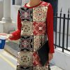 Womens Plus * | Best Pirce Izuria Red & Khaki Mandala Patchwork Long-Sleeve Shift Dress Women