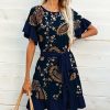 Womens Plus * | Outlet Izuria Navy & Brown Paisley Ruffle Tie-Waist Dress Plus