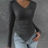 Womens Plus * | Brand New Izuria Charcoal Side-Shirred Triangle-Hem V-Neck Top Women