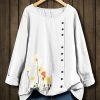 Womens Plus * | Budget Izuria White Floral Side-Button Long-Sleeve Top Plus