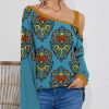 Other * | Hot Sale Izuria Blue & Red Floral Bishop-Sleeve Asymmetrical Top Women