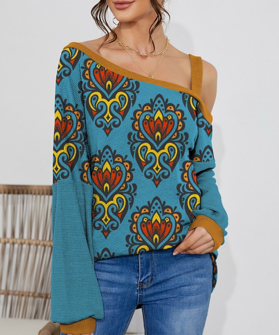 Other * | Hot Sale Izuria Blue & Red Floral Bishop-Sleeve Asymmetrical Top Women