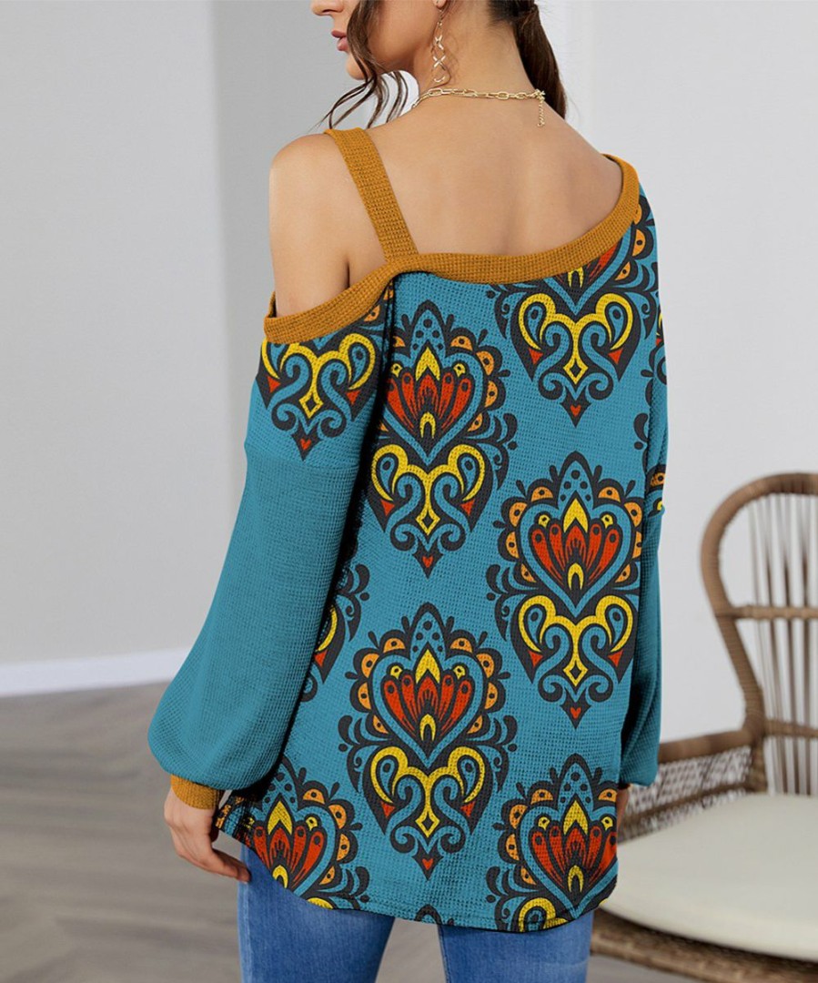 Other * | Hot Sale Izuria Blue & Red Floral Bishop-Sleeve Asymmetrical Top Women