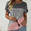 Women * | Cheapest Izuria Gray & Pink Leopard Color Block Tee Women