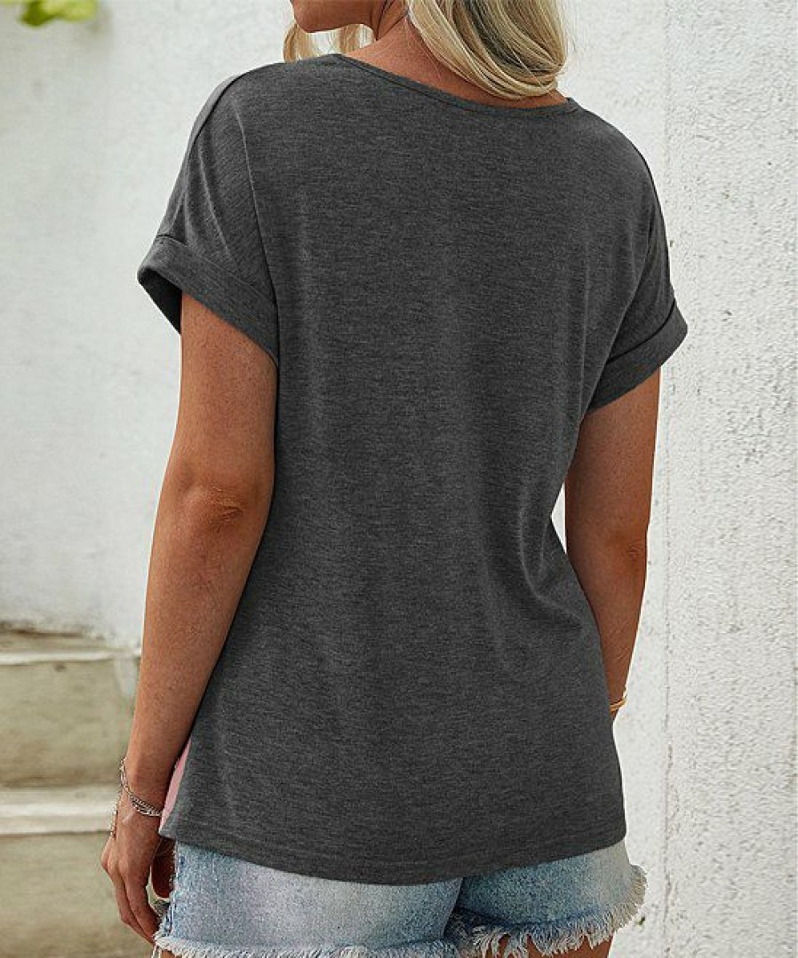 Women * | Cheapest Izuria Gray & Pink Leopard Color Block Tee Women