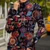 Womens Plus * | Hot Sale Izuria Black & Red Floral Paisley-Accent Long-Sleeve Mock Neck Top Women