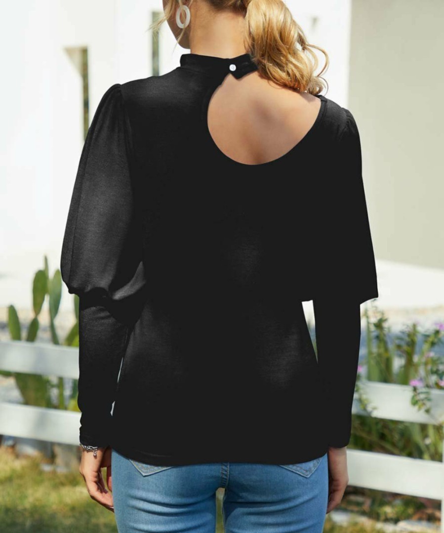 Womens Plus * | Outlet Izuria Black Puff-Sleeve Asymmetrical Cutout Top Plus