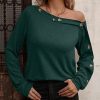 Womens Plus * | Best Pirce Izuria Green Button-Accent Off-Shoulder Top Plus