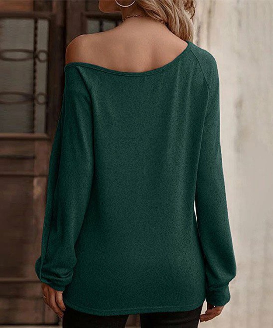 Womens Plus * | Best Pirce Izuria Green Button-Accent Off-Shoulder Top Plus