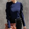 Women * | Top 10 Izuria Navy Button-Accent Mutton-Sleeve Top Women