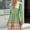 Women * | Best Pirce Izuria Green & Pink Paisley Turtle Long-Sleeve Surplice Dress Women