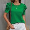 Womens Plus * | Hot Sale Izuria Green Crewneck Puff-Sleeve Top Plus