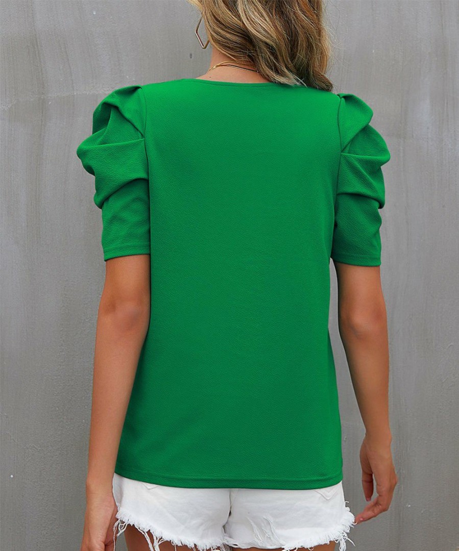 Womens Plus * | Hot Sale Izuria Green Crewneck Puff-Sleeve Top Plus