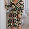 Women * | New Izuria Navy & Green Abstract Long-Sleeve Surplice Dress Women