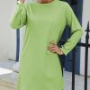 Womens Plus * | Promo Izuria Grass Green Crewneck Long-Sleeve Shift Dress Plus