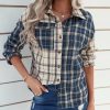 Women * | Outlet Izuria Blue & White Plaid-Contrast Pocket Button-Up Shacket Women