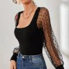 Women * | Best Pirce Izuria Black Sheer Swiss Dot Long-Sleeve Square Neck Top Women