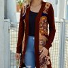 Womens Plus * | Discount Izuria Brown & Orange Medallion Waffle-Knit Longline Open Cardigan Women