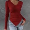 Womens Plus * | Cheap Izuria Red Ruched Triangle-Hem V-Neck Top Women