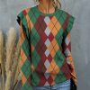 Womens Plus * | Best Sale Izuria Green & Orange Argyle Ruffle Long-Sleeve Crewneck Top Women