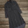 Women * | Discount Izuria Black Stripe Pocket Longline Hi-Low Button-Up Women