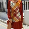 Womens Plus * | Promo Izuria Burgundy & Orange Plaid Long-Sleeve Tiered A-Line Dress Women