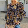 Womens Plus * | Top 10 Izuria Navy & Yellow Floral Crewneck Long-Sleeve Top Women