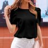 Womens Plus * | Coupon Izuria Black Puff-Sleeve Crewneck Top Women