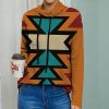 Womens Plus * | Best Sale Izuria Orange & Teal Geometric Cowl Neck Drawstring Hi-Low Top Women