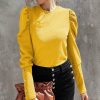 Womens Plus * | Cheap Izuria Yellow Button Mutton-Sleeve Crewneck Top Plus